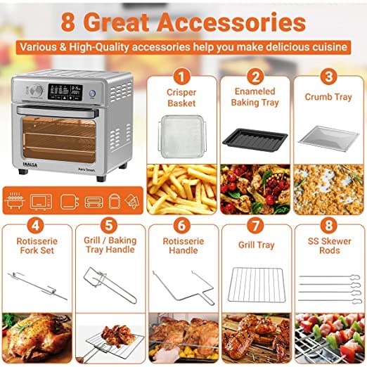 INALSA Air Fryer Oven Aero Smart With 23 L Capacity|1700 W-16 Preset Programs|| Digital Display and Touch Control | Rotisserie & Convection| 8 Accessories| Recipe Book|2 Year Warranty INALSA Air Fryer Oven Aero Smart With 23 L Capacity|1700 W-16 Preset Programs|| Digital Display and Touch Control | Rotisserie & Convection| 8 Accessories| Recipe Book|2 Year Warranty